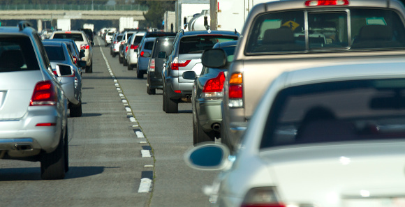 A traffic jam on the 405 freeway in Orange County, California.